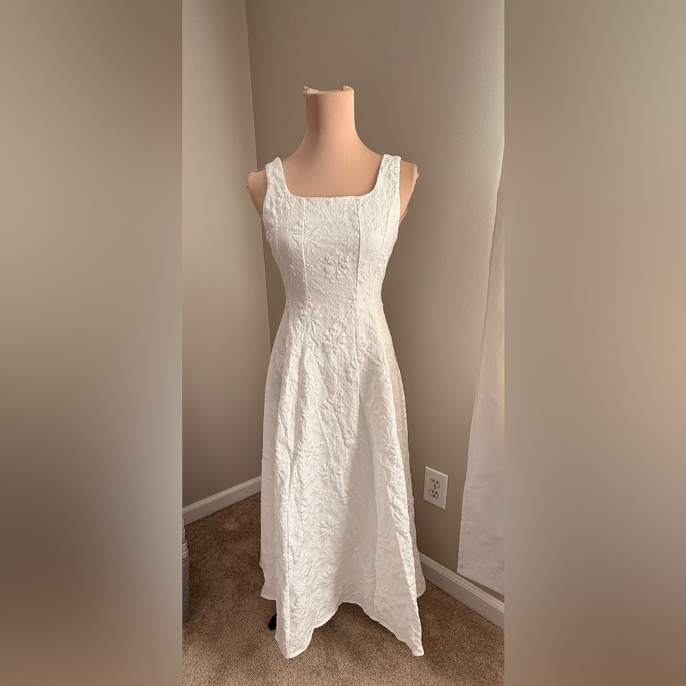 SHEIN White Sleeveless Square-Neck Textured Maxi Dress